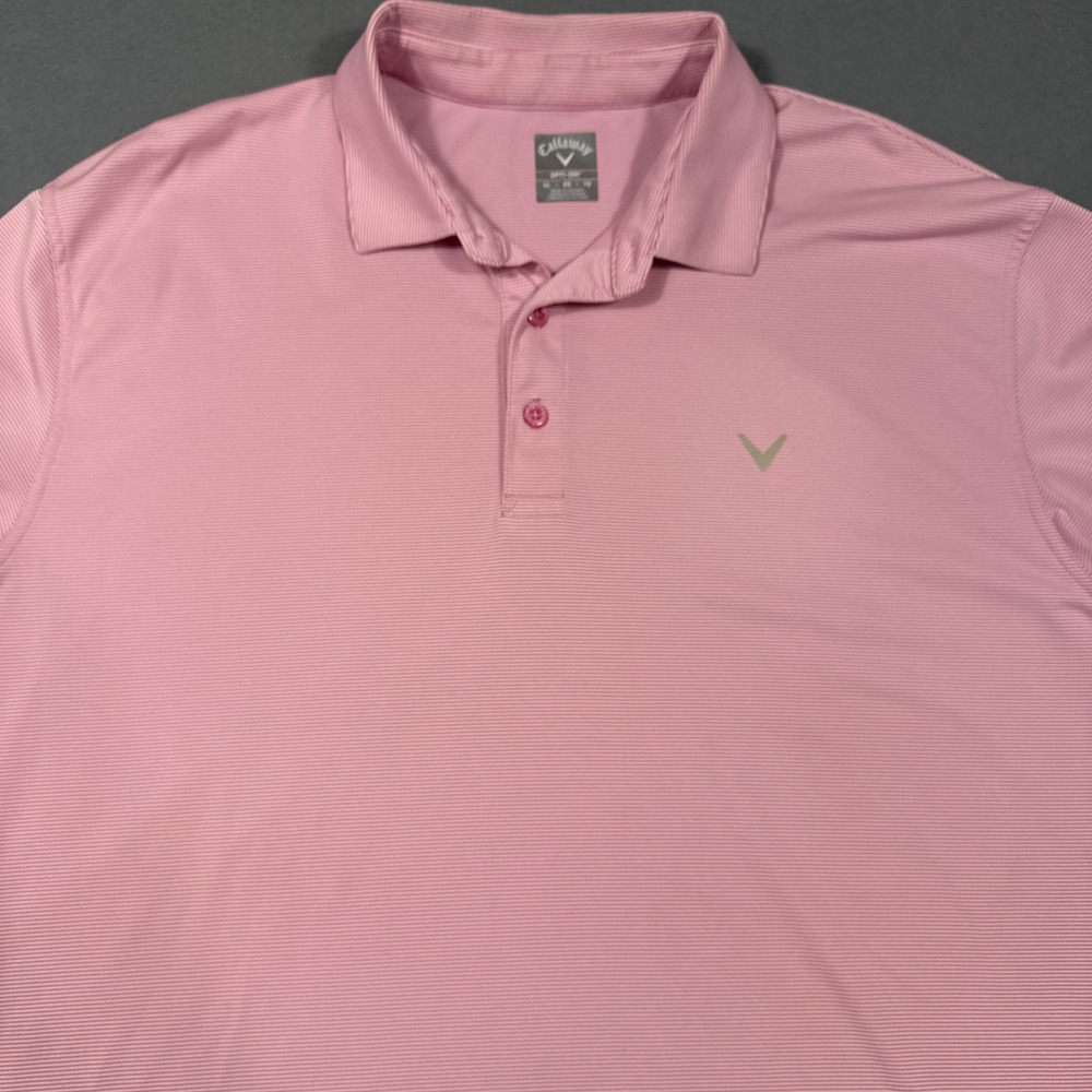 Callaway Opti-Dri Mens XL Polo Shirt Pink Striped Short Sleeve Golf Top